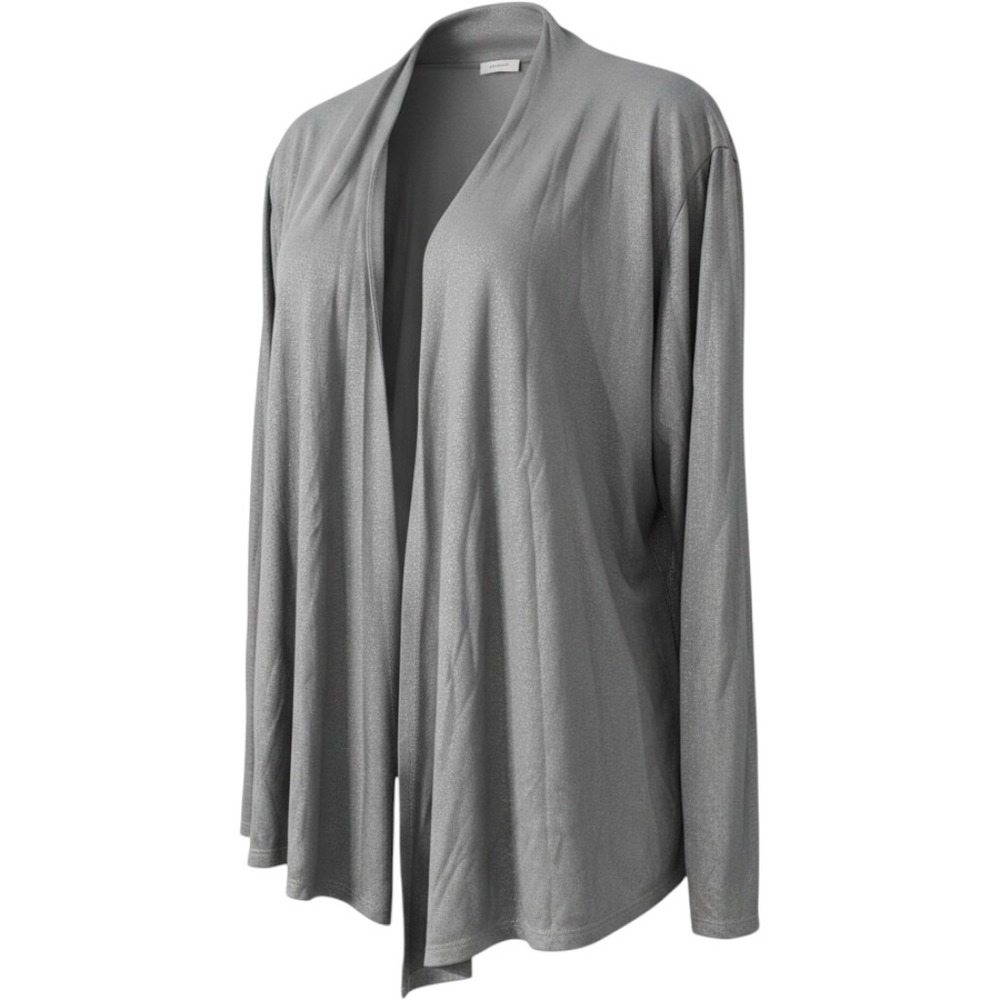 gnu. Cardigan Women 3X Grey Metallic Shimmer Open Front Long Sleeve Layering